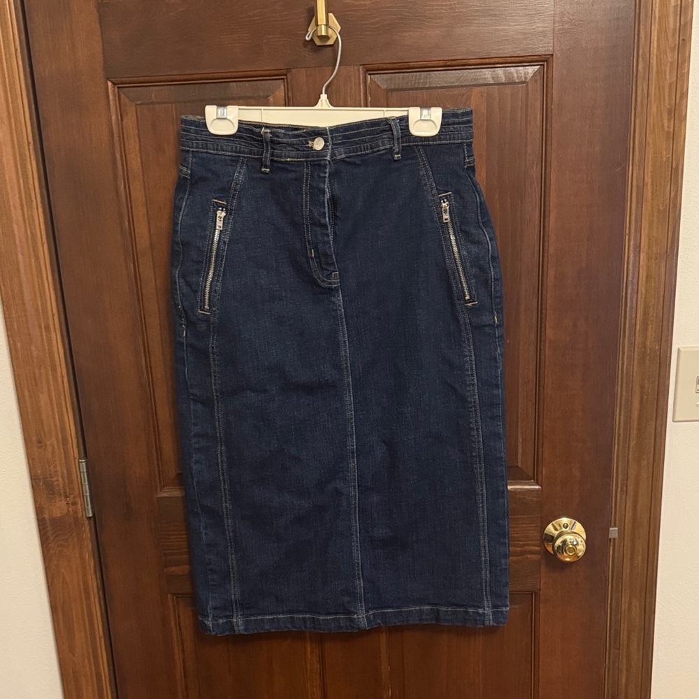 Pilcro Dark Blue Denim Pencil Skirt with Zip Pockets